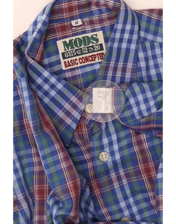 Vintage-Herrenhemd aus mittelblauem Karo-Polyester