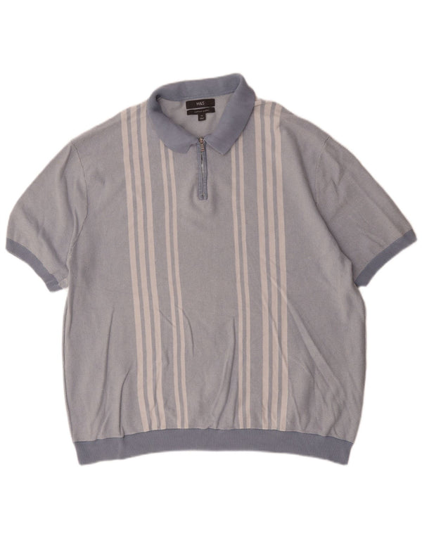 Marks & Spencer Herren-Poloshirt 2XL, blau gestreift, Baumwolle