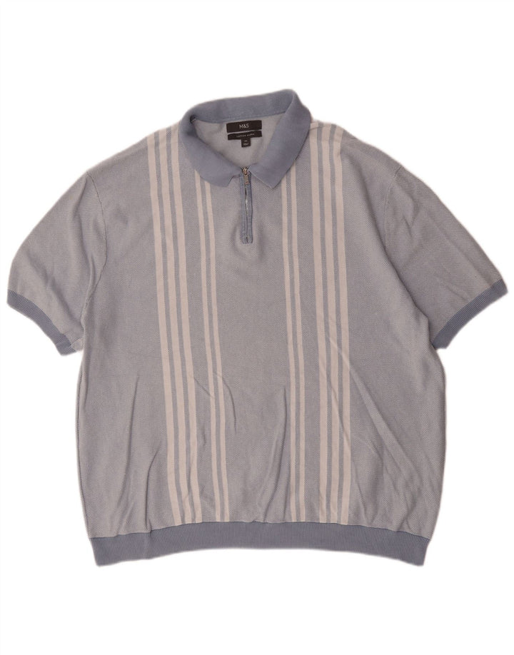 Marks & Spencer Herren-Poloshirt 2XL, blau gestreift, Baumwolle