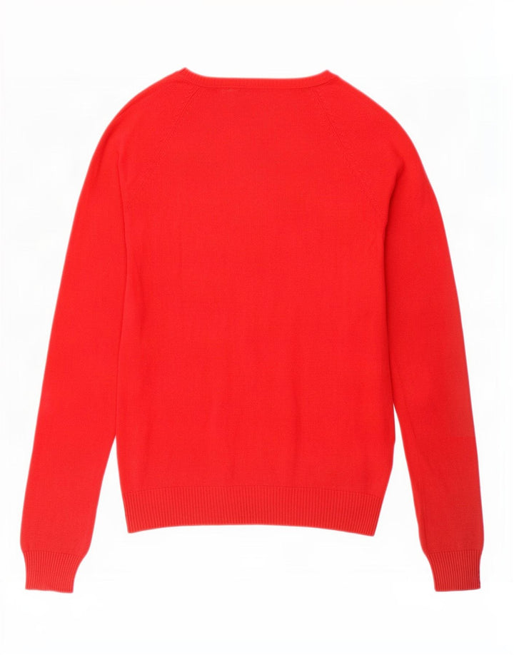 Zara Damen-Pullover mit V-Ausschnitt, UK 12, mittelrote Baumwolle