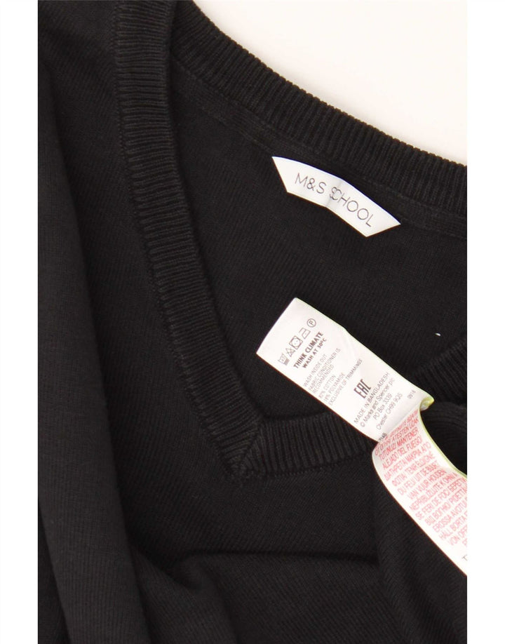 Marks & Spencer Jungen-Pullover mit V-Ausschnitt, 13–14 Jahre, schwarze Baumwolle