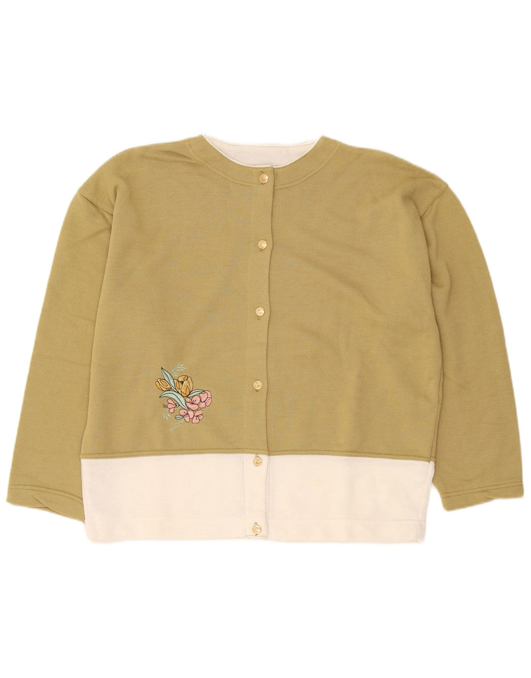 Vintage Damen-Strickjacke in Übergröße, Gr. 14, mittlerer Khaki-Farbblock