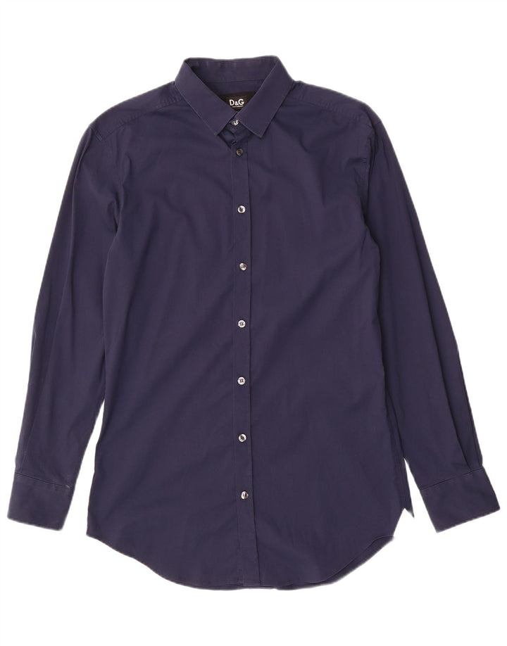 Dolce & Gabbana Herren-Slim-Hemd IT 48 Mittelmarineblaue Baumwolle
