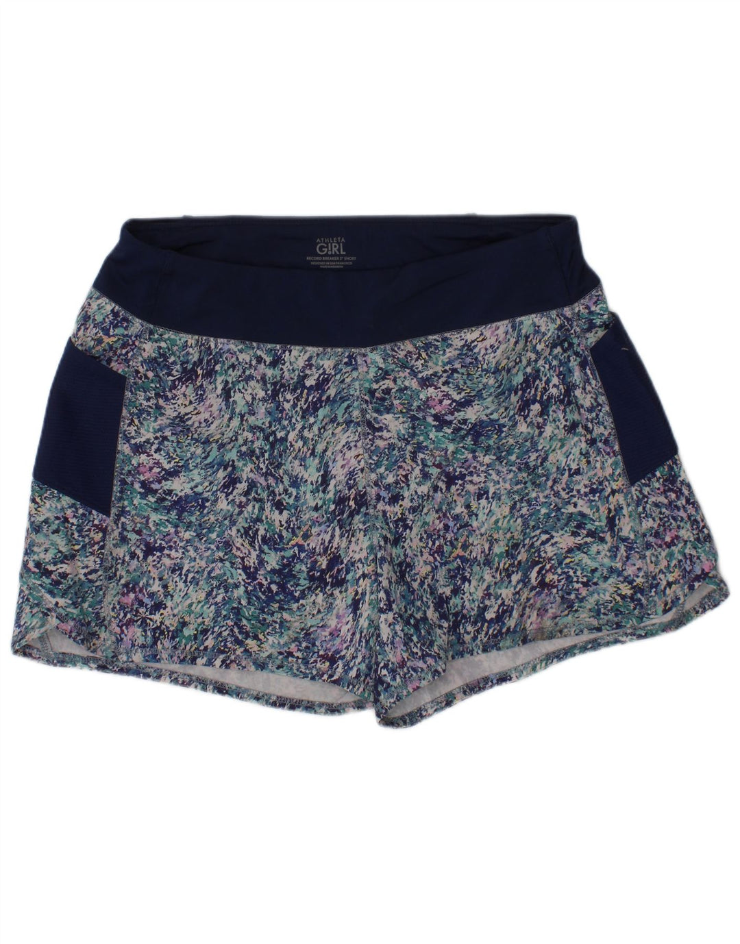Athleta Mädchen-Sportshorts mit abstraktem Muster, 11–12 Jahre, Größe L, Marineblau