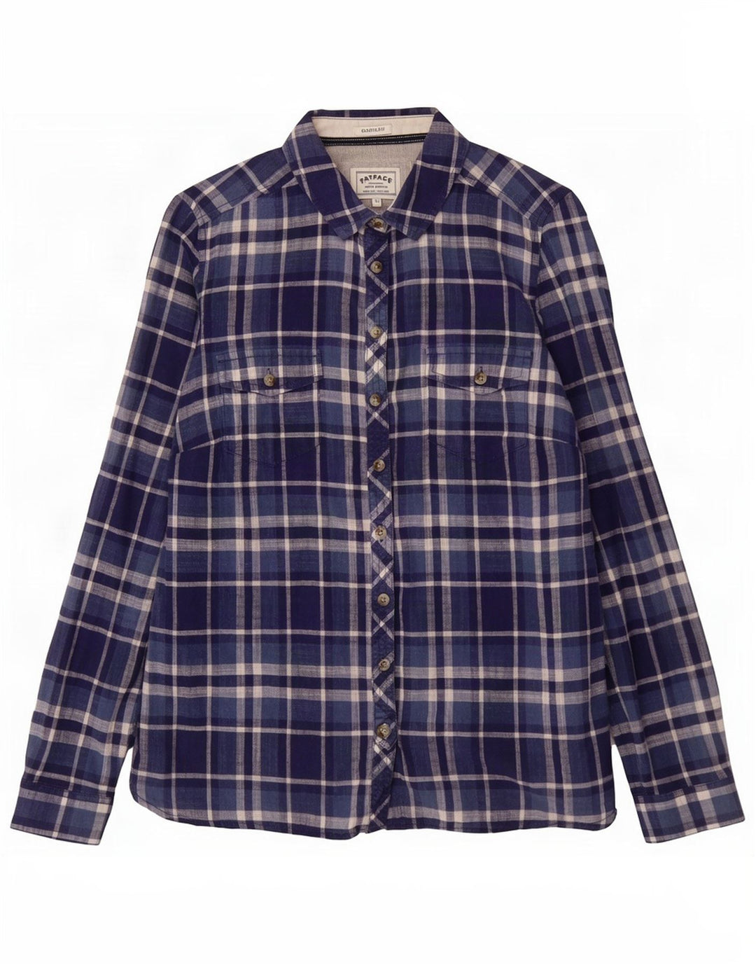Fat Face Damen-Hemd mit klassischer Passform, UK 12, mittelmarineblau, kariert, Baumwolle