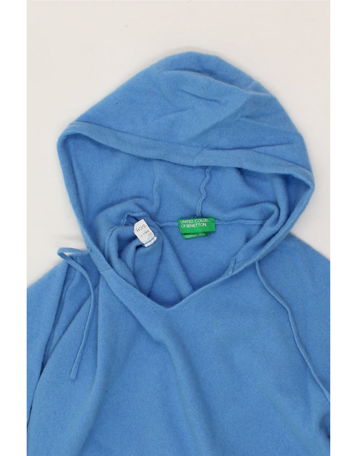 BENETTON Womens Hooded Jumper Sweater UK 10 Small Blue Wool Vintage Benetton and Second-Hand Benetton from Messina Hembry 