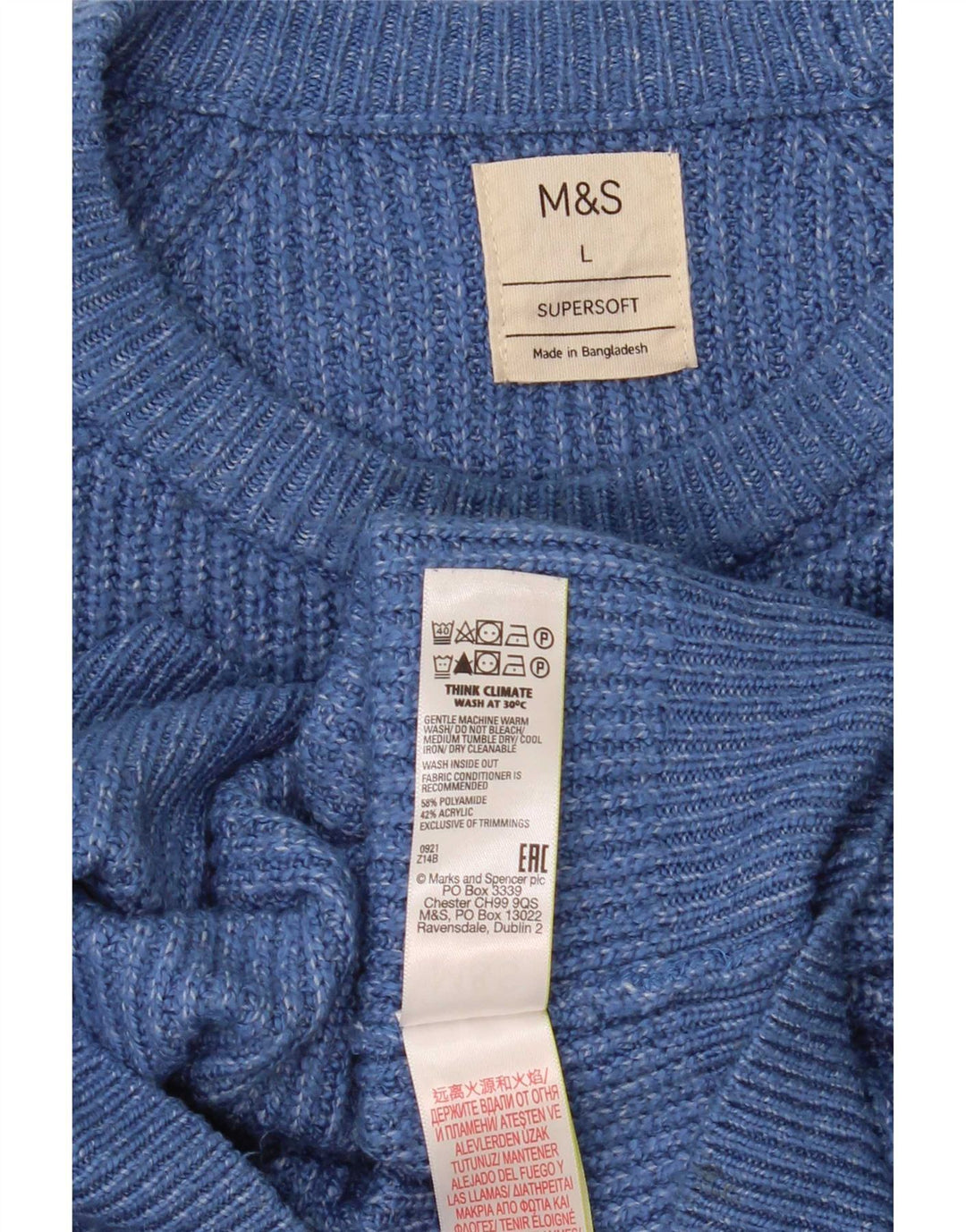 Marks & Spencer Herren-Pullover mit Rundhalsausschnitt, groß, blau meliert, Polyamid