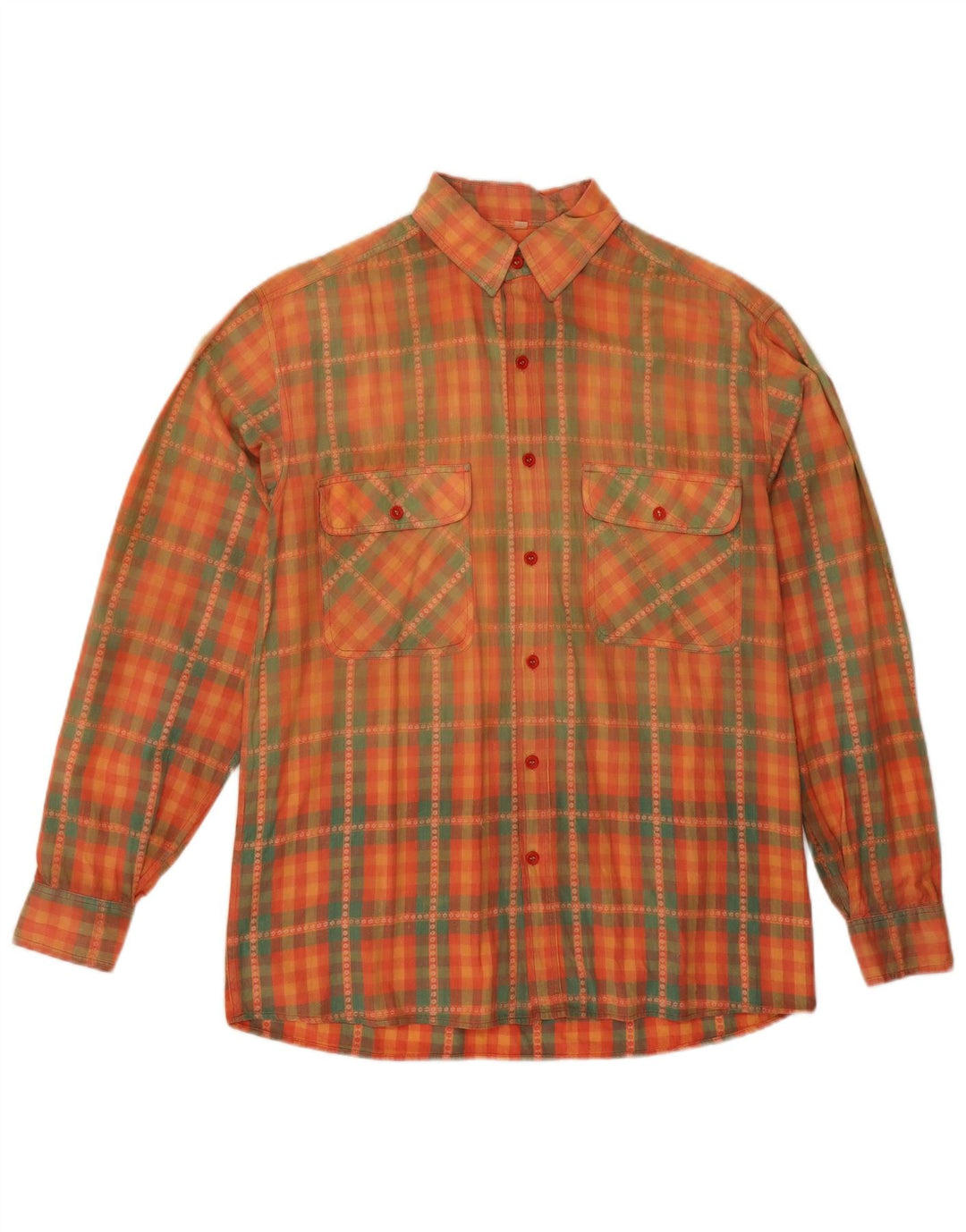 Vintage Herrenhemd Klein Orange Kariert
