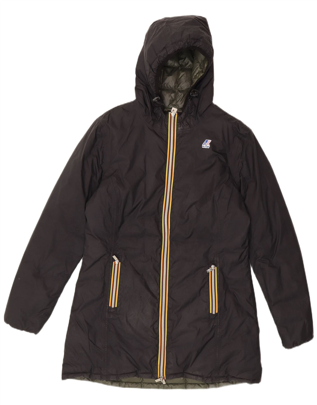 K-Way Damen Kapuzen-Wendemantel mit Wattierung, US 6, Mittel, Schwarz, Farbblock