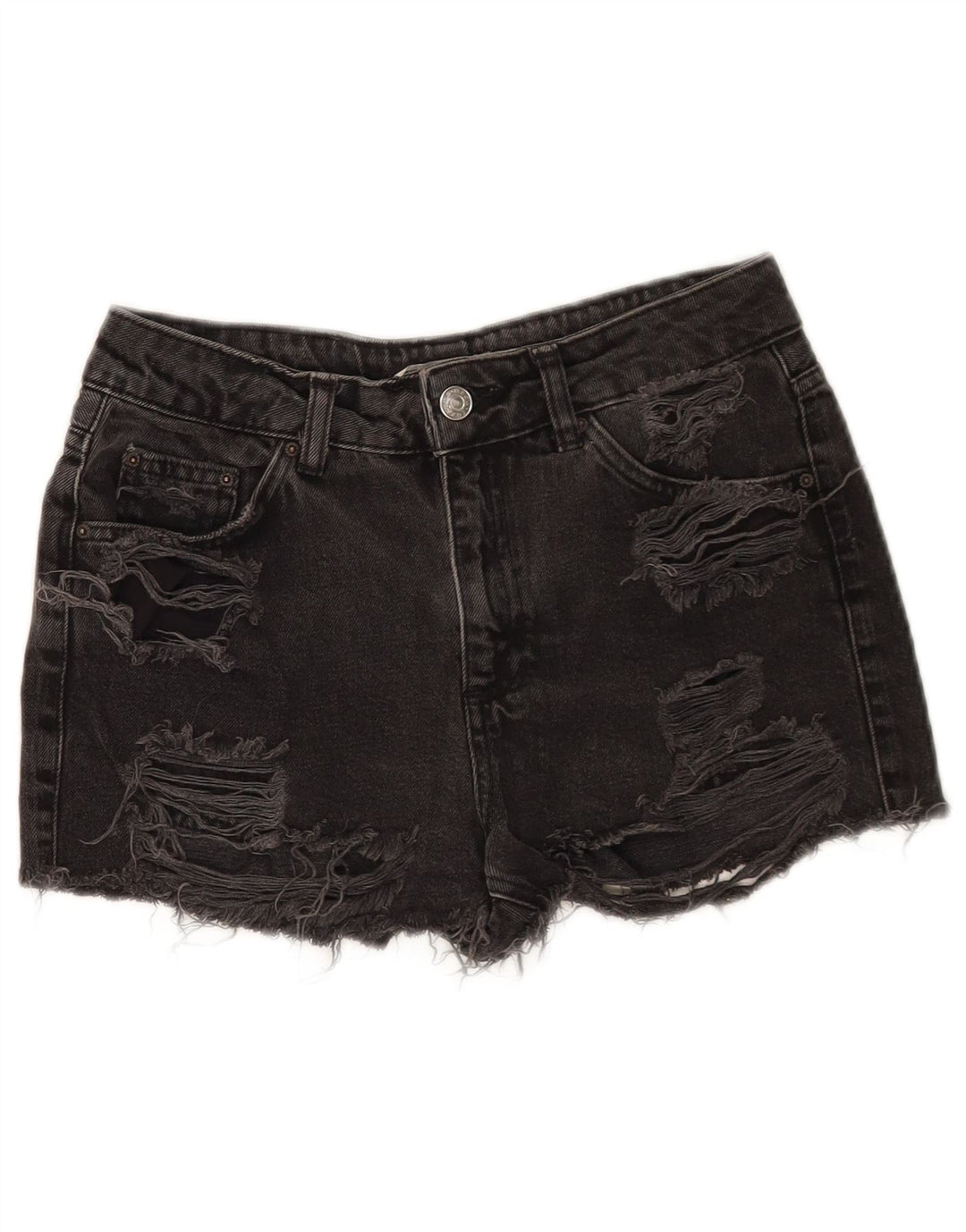 Topshop Damen Distressed Denim Shorts W26 Small Schwarz Baumwolle