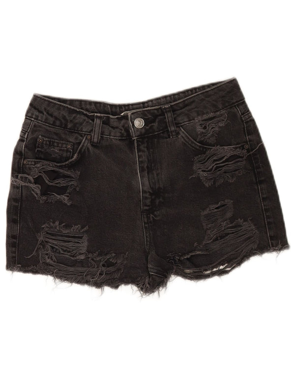 Topshop Damen Distressed Denim Shorts W26 Small Schwarz Baumwolle