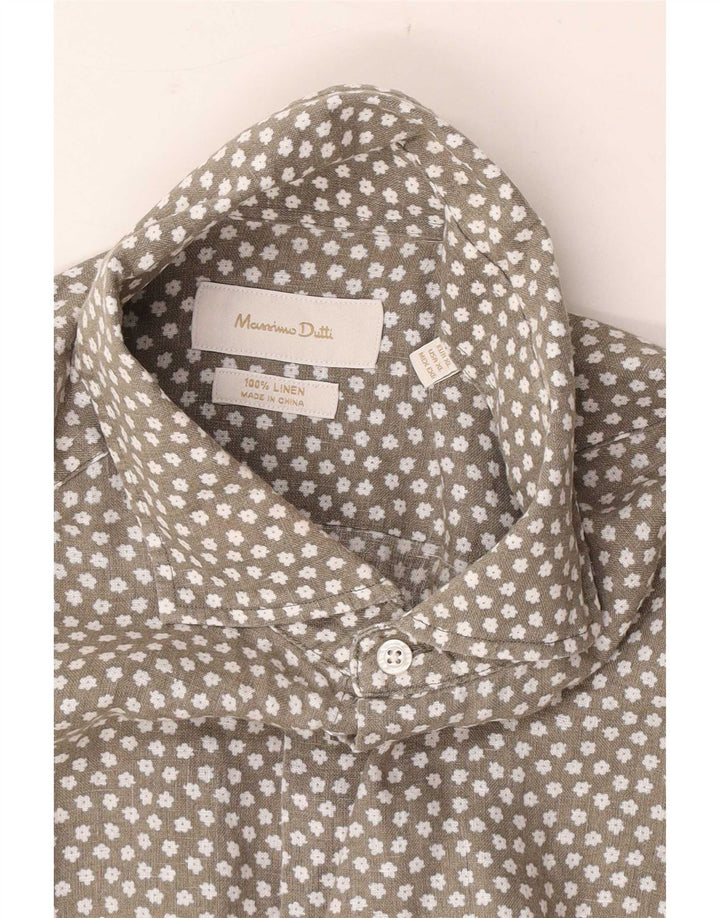 Massimo Dutti Herrenhemd XL Grau geblümtes Leinen