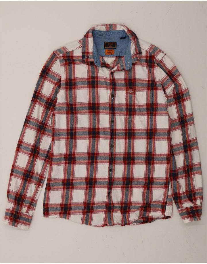 Superdry Herren Worker Wear Regular Fit Flanellhemd Mittelrot karierte Baumwolle