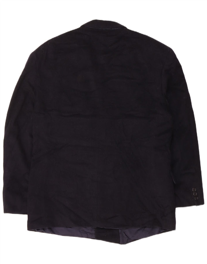 Hugo Boss Herren-Zweireiher-Blazerjacke, EU 48, mittelmarineblaue Wolle