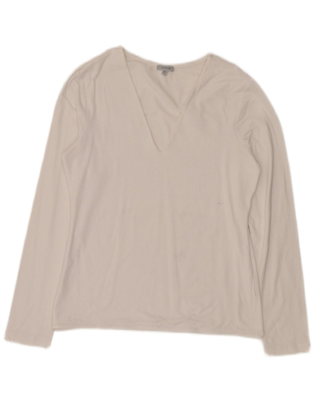 JIGSAW Damen Top Langarm UK 12 Mittelweiße Baumwolle