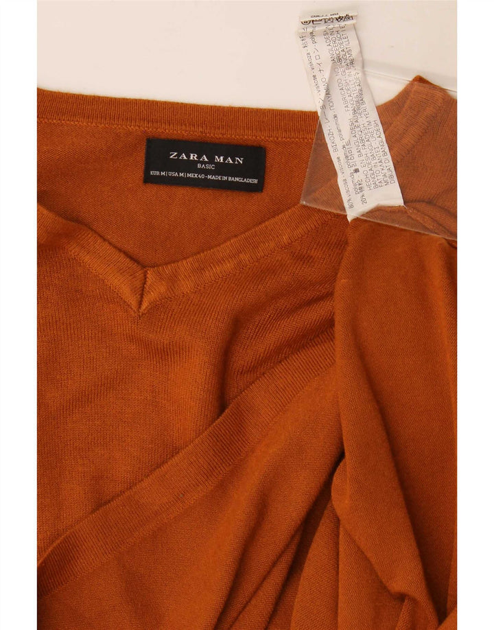 Zara Herren-Pullover mit V-Ausschnitt, mittelorange Viskose