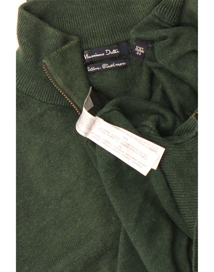 Massimo Dutti Herren-Pullover mit Reißverschluss, 2XL, grüne Baumwolle