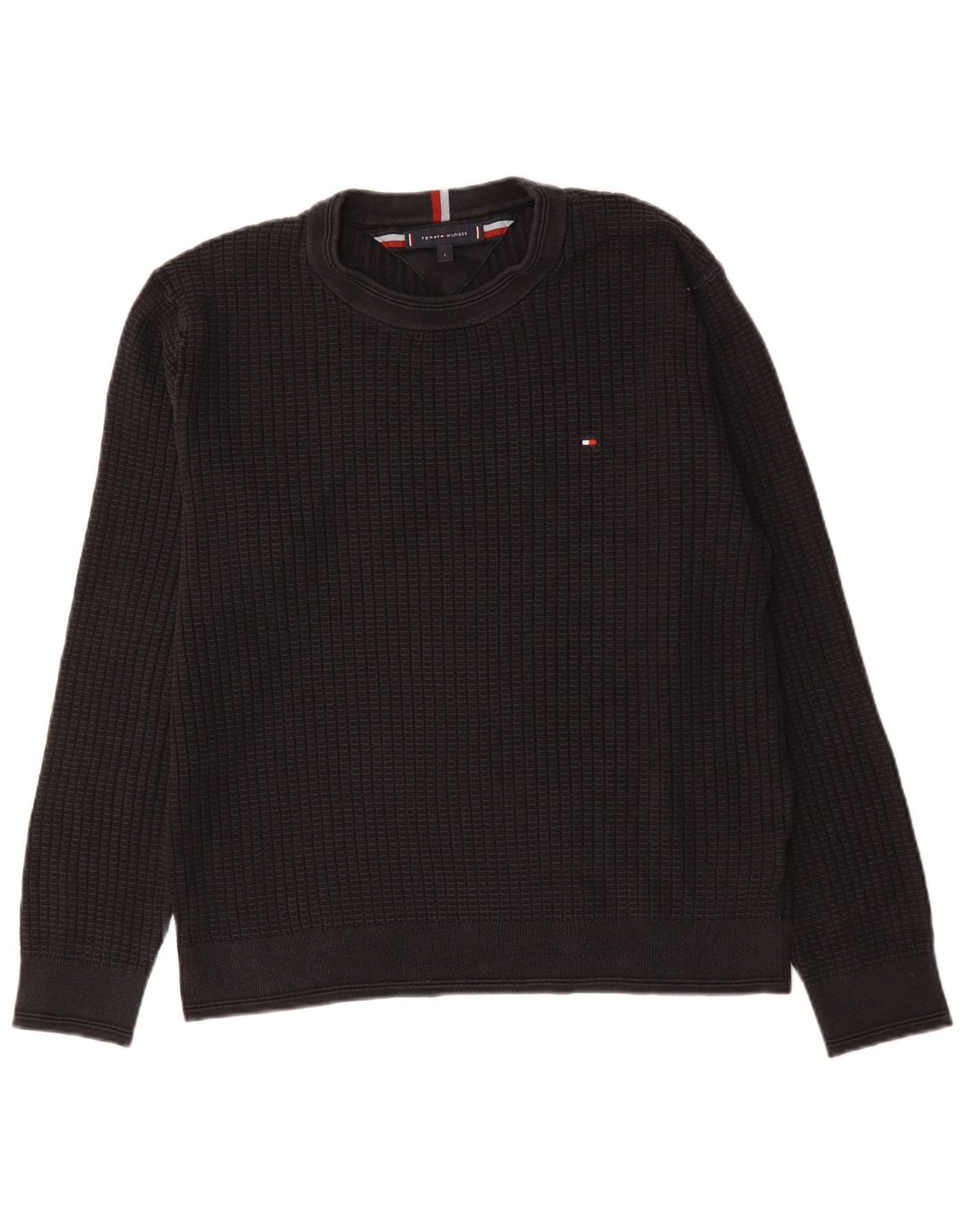 Tommy Hilfiger Herren-Pullover mit Rundhalsausschnitt, groß, aus schwarzer Baumwolle