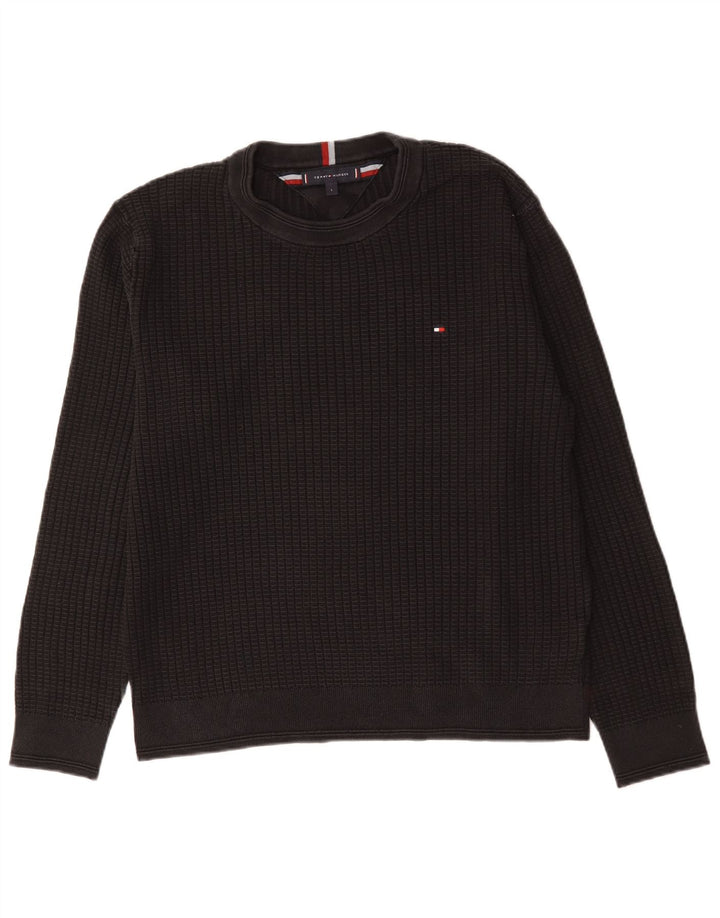 Tommy Hilfiger Herren-Pullover mit Rundhalsausschnitt, groß, aus schwarzer Baumwolle