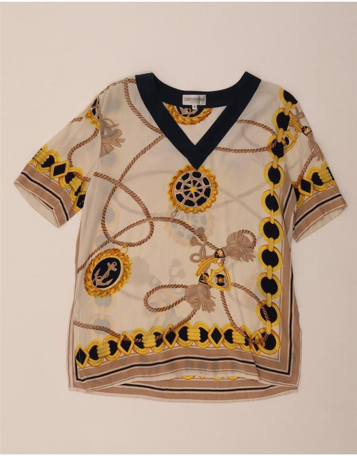 Pancaldi & B Damen-Blusenoberteil mit abstraktem Muster, UK 12, Mittel, gebrochenes Weiß