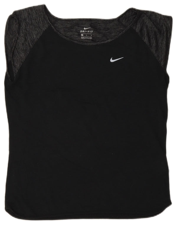 Nike Damen Dri Fit T-Shirt Top UK 14 Medium Navy Blue Colourblock Wool