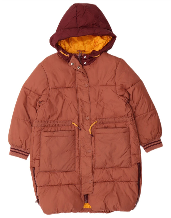 Wattierte Jacke mit Kapuze von Zara für Mädchen, 8–9 Jahre, braunes Colourblock-Polyamid
