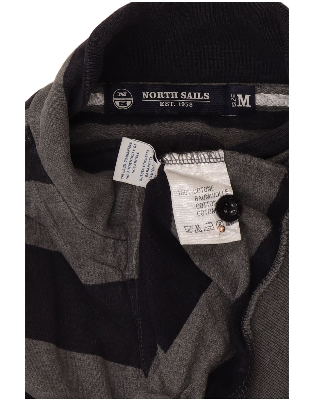 NORTH SAILS Herren-Sweatshirt mit Knopfkragen aus mittelgrauer, gestreifter Baumwolle