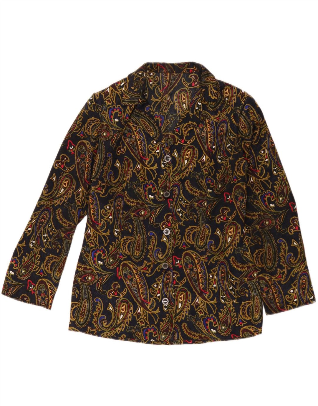 Vintage Damen 5-Knopf-Blazerjacke UK 12 Medium Navy Blue Paisley