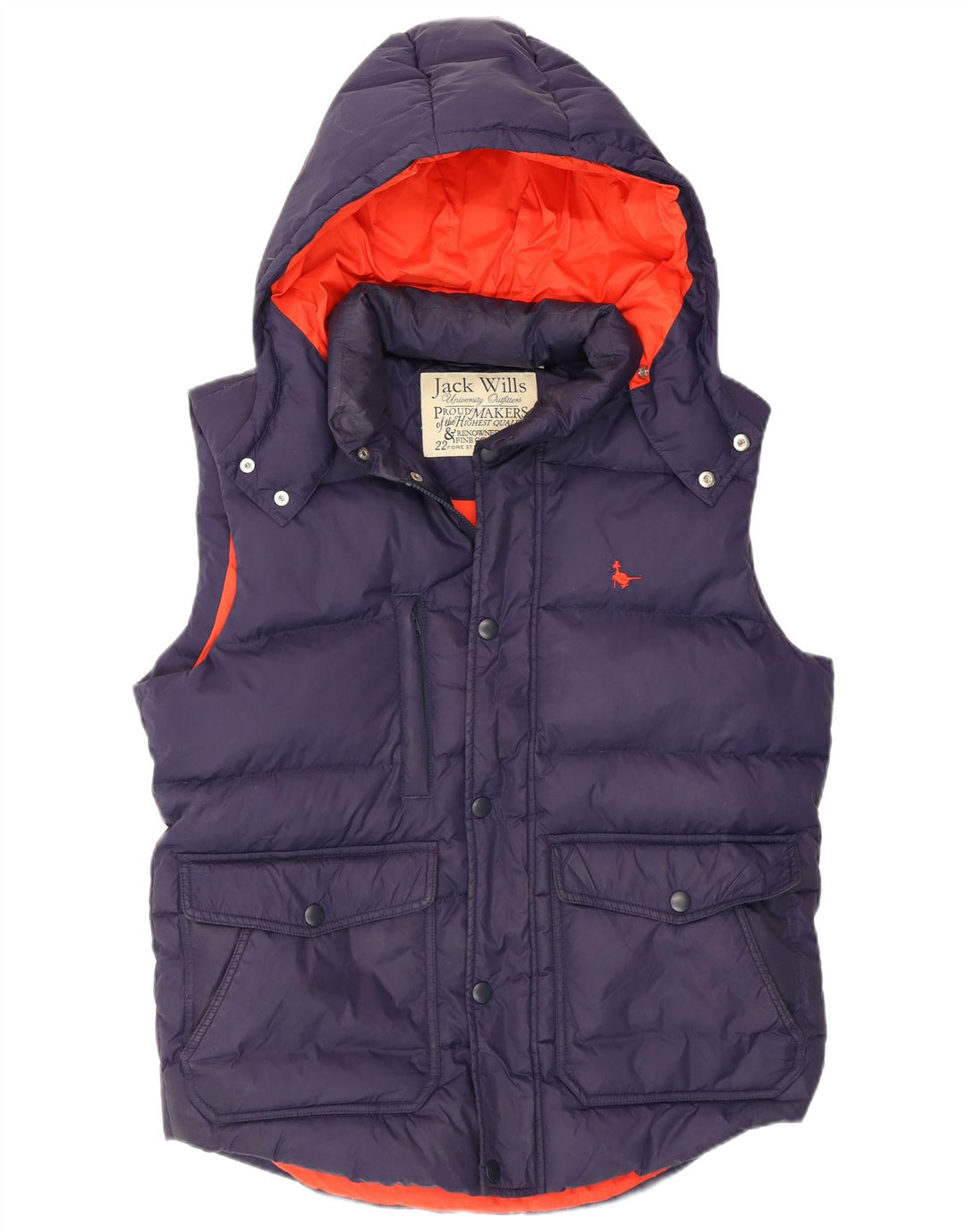 Jack Wills wattierte Herren-Weste mit Kapuze, UK 38, Mittelmarineblau, Polyester