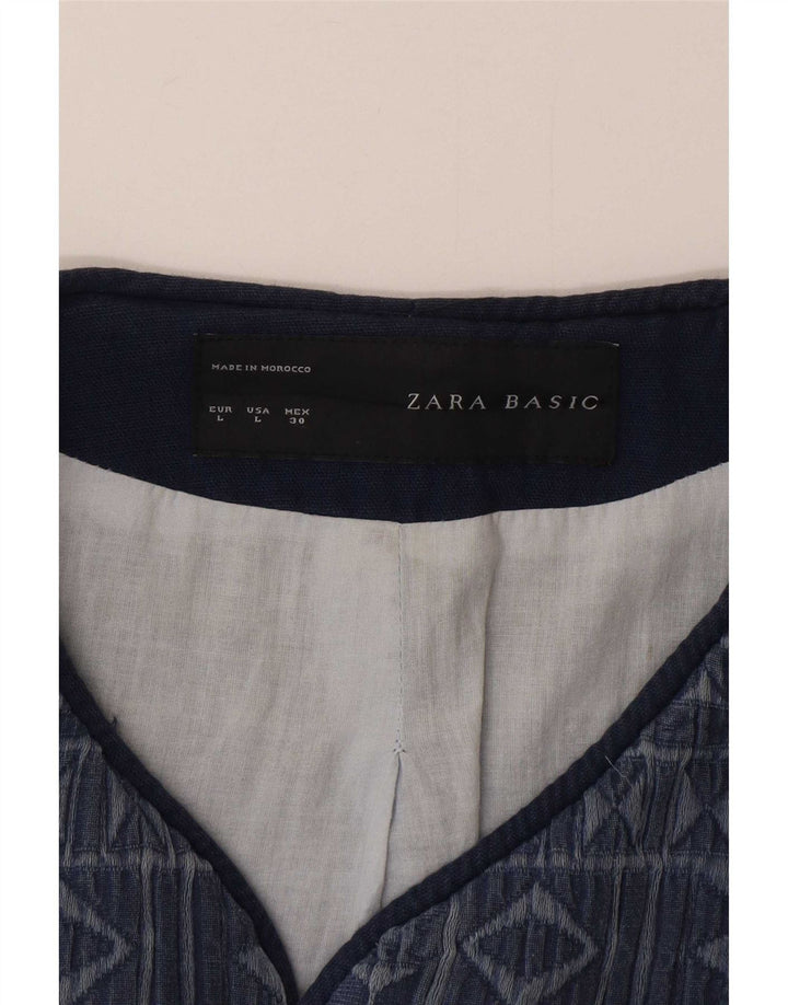 Zara Womens Open Overcoat UK 16 Large Marineblaue geometrische Baumwolle