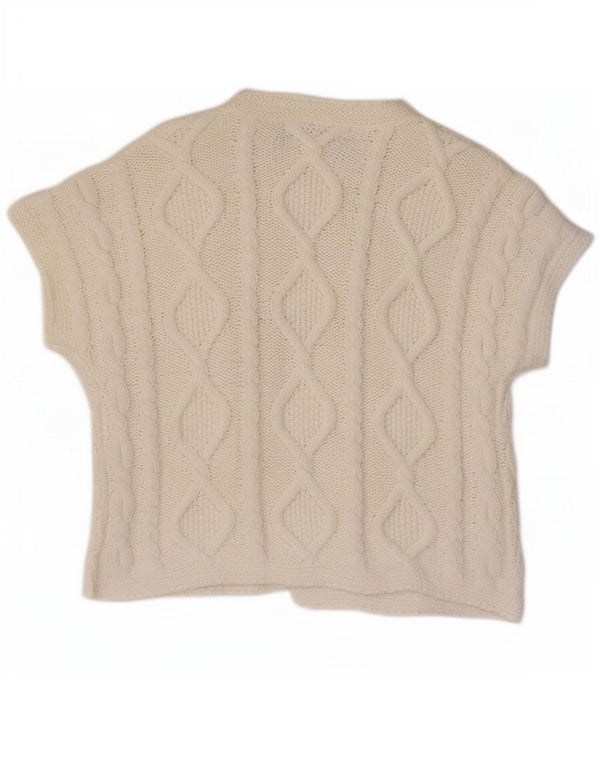 Zara Damen-Cardigan mit kurzen Ärmeln, UK-Gr. 14, mittlere, cremefarbene Baumwolle