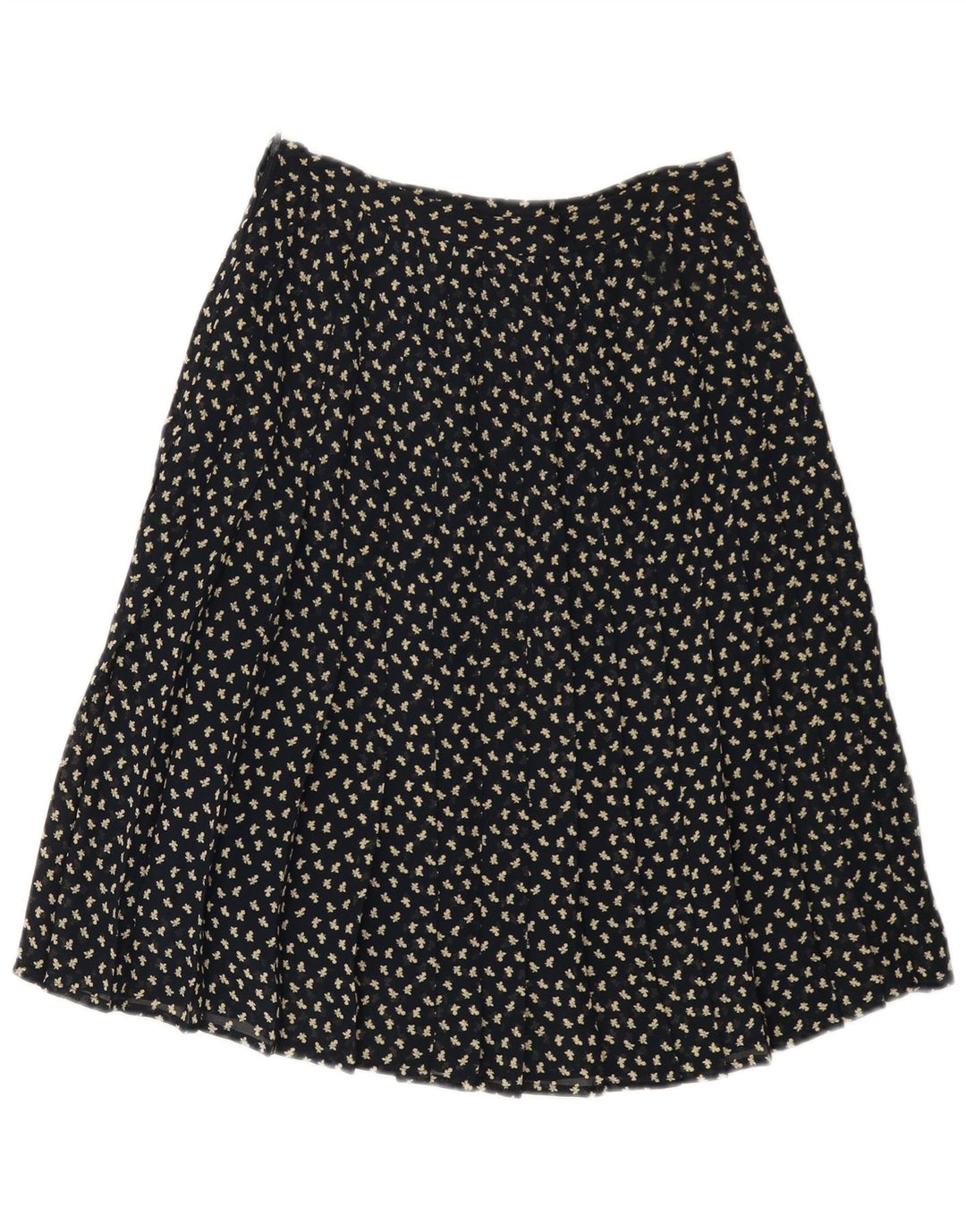 VINTAGE Damen-Rock in A-Linie mit hoher Taille, Größe 44, Mittel W26, Marineblau mit Blumenmuster