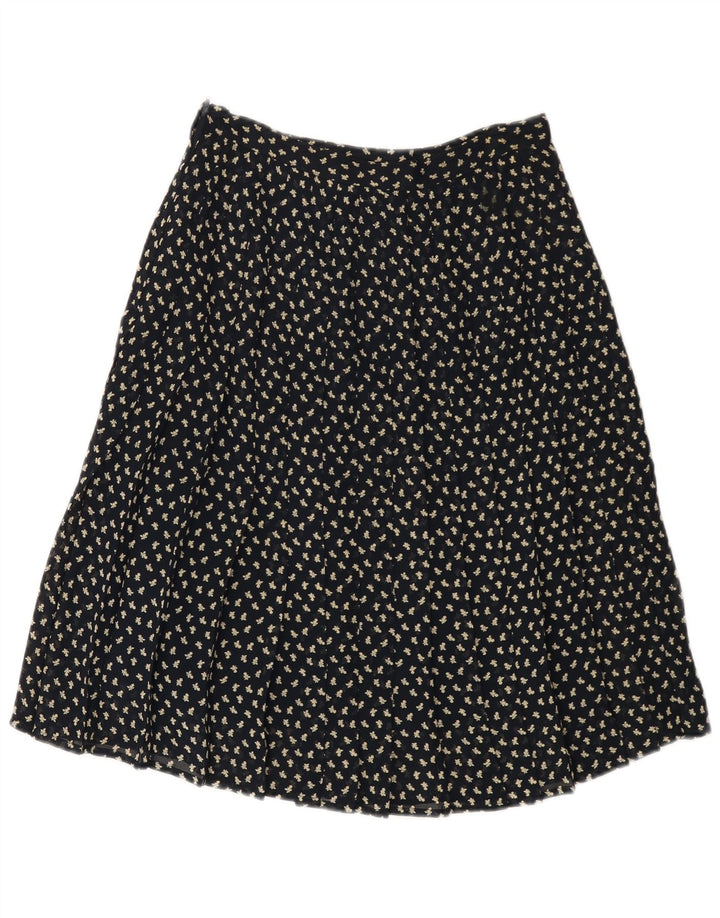 VINTAGE Damen-Rock in A-Linie mit hoher Taille, Größe 44, Mittel W26, Marineblau mit Blumenmuster