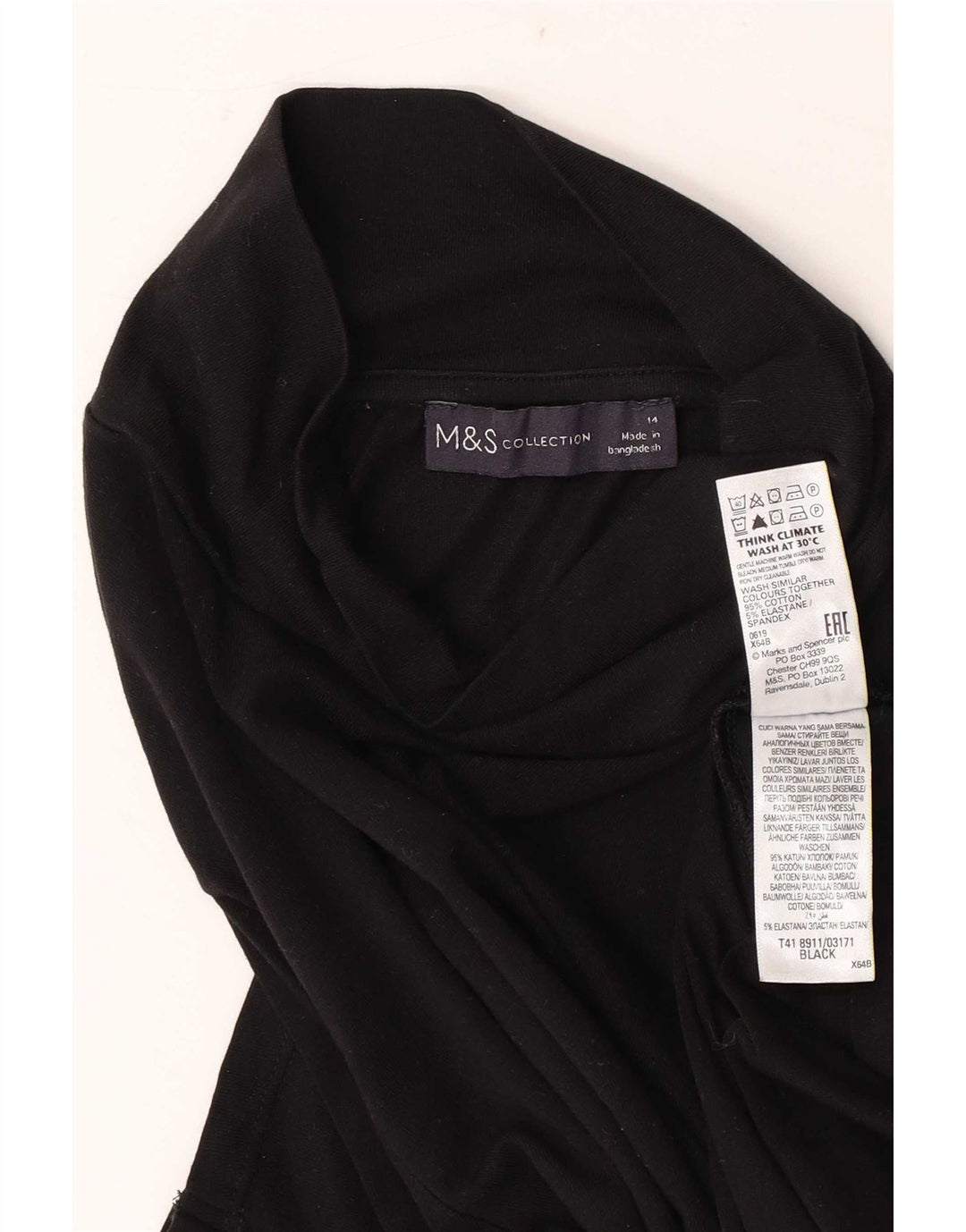 Marks & Spencer Damen Top Langarm UK 14 Medium Schwarz Baumwolle