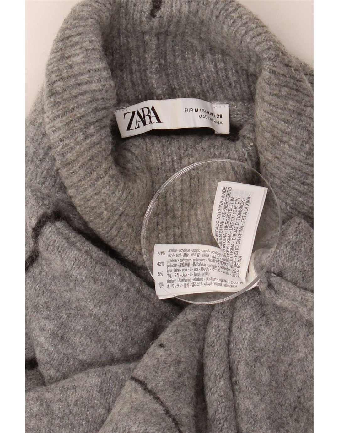 Übergroßer Rollkragenpullover von Zara für Damen, UK 14, mittelgraues Acryl