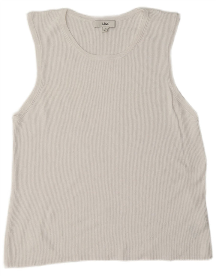 Marks & Spencer Damen Weste Top UK 22 3XL Weiße Viskose