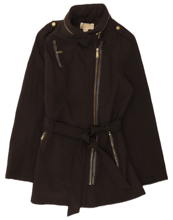 Michael Kors Damen-Windbreaker-Jacke im Military-Stil mit Kapuze, Größe 44, Schwarz