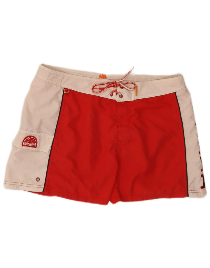 Sundek Herren-Badeshorts mit Grafik, groß, rot, Farbblock