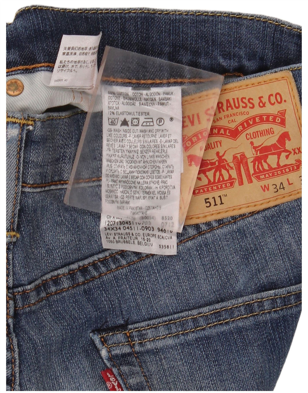 LEVI'S Herren 511 Slim Jeans W34 L34 Blaue Baumwolle