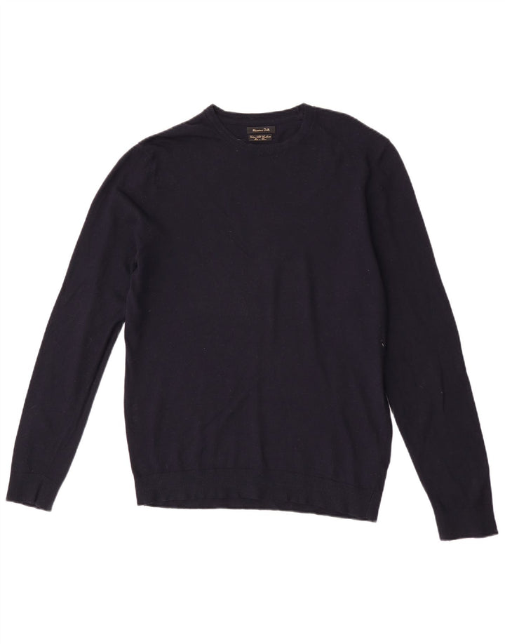 Massimo Dutti Herren-Pullover mit Rundhalsausschnitt, mittelmarineblaue Baumwolle