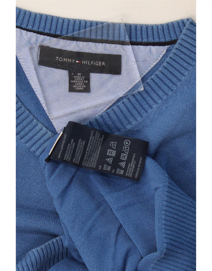 TOMMY HILFIGER Herren-Pullover mit V-Ausschnitt aus mittelblauer Baumwolle