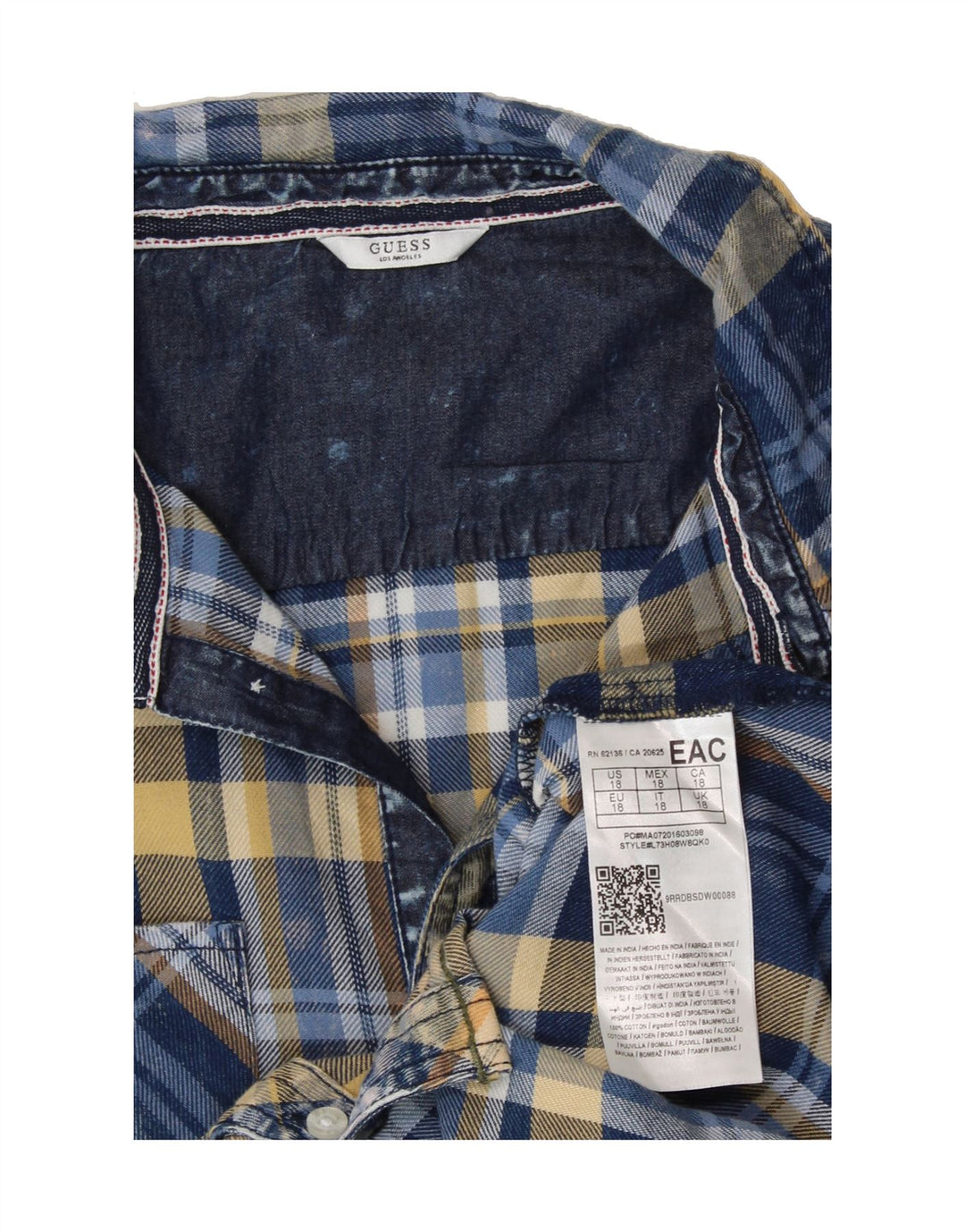 GUESS Boys Flannel Shirt 15-16 Years Blue Check Cotton Vintage Guess and Second-Hand Guess from Messina Hembry 