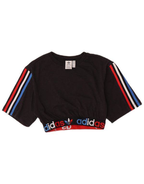 Adidas Damen Crop Graphic T-Shirt Top UK 8 Small Schwarz Colourblock