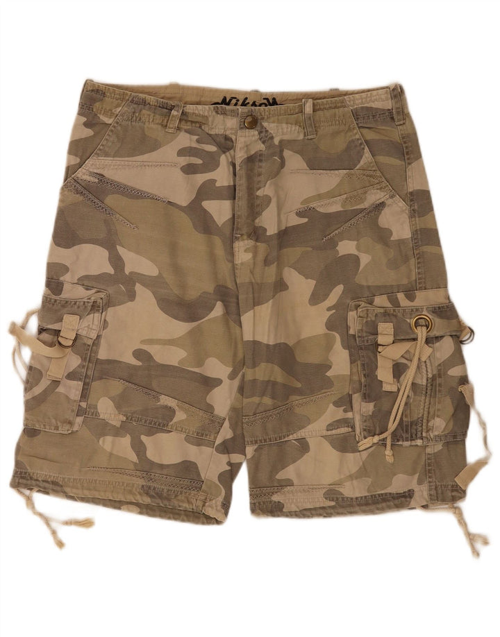 Vintage Herren Cargo Shorts IT 48 Medium W34 Grüne Camouflage Baumwolle