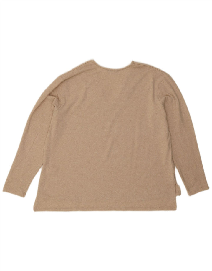 Zara Damen-Pullover mit V-Ausschnitt, UK 16, Größe L, Beige, Polyester