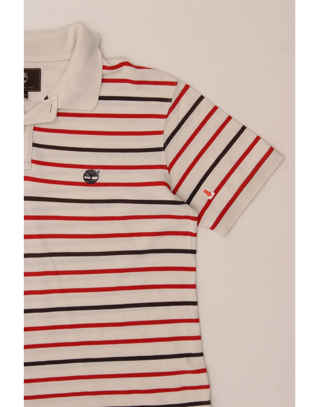 TIMBERLAND Mens Regular Fit Polo Shirt Large White Striped Cotton Vintage Timberland and Second-Hand Timberland from Messina Hembry 