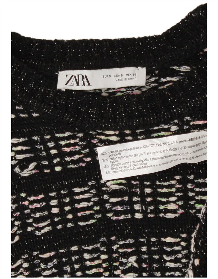 Zara Damen-Pulloverkleid mit 3/4-Ärmeln, Größe S, Schwarz, Kariert, Polyester