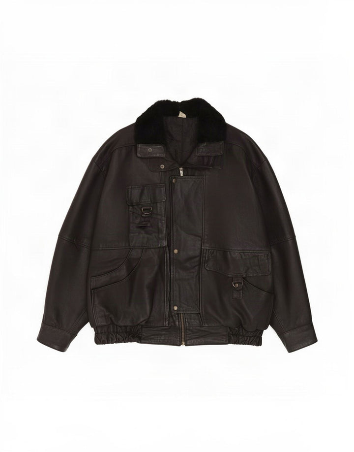 Vintage Herren Lederjacke IT 52 XL Schwarz