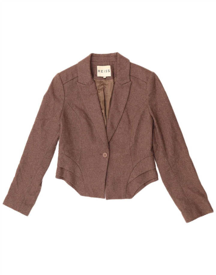 Reiss Damen-Blazerjacke mit 1 Knopf, UK 12, mittelbraune Wolle