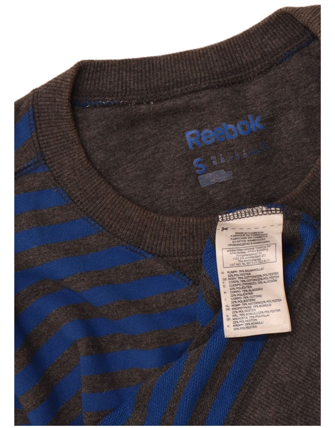 REEBOK Herren-Sweatshirt, Pullover, klein, blau gestreift, Baumwolle